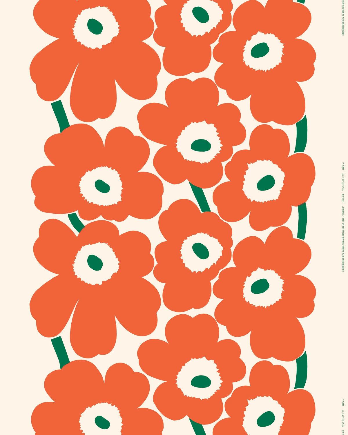 Marimekko 2024 Unikko Outdoor Fabric Green / Orange (Sold by the